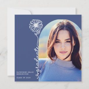 Blauw handgeschreven Floral foto Afstuderen Kaart