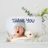 Blauw handgeschreven foto-Baby shower Hartelijk da Bedankkaart (Staand voorkant)
