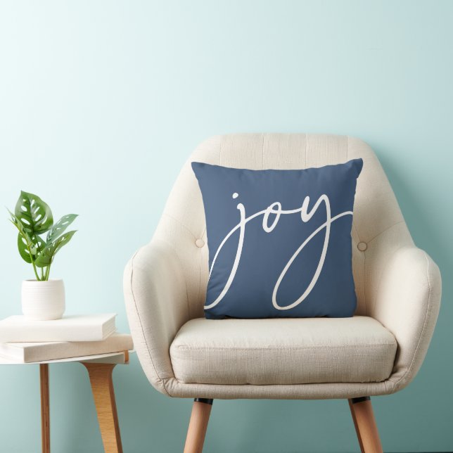 Blauw Handgeschreven Script Joy Holiday Kussen (Stoel)