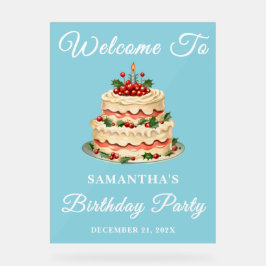 Blauw handgeschreven script Winter Verjaardag Welk Acryl Bord