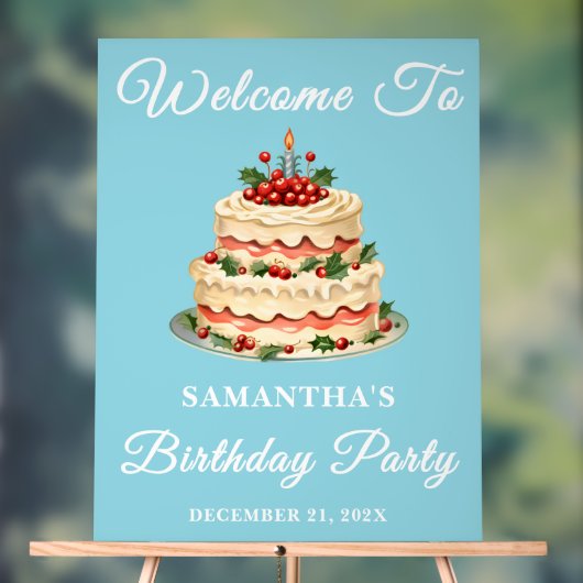 Blauw handgeschreven script Winter Verjaardag Welk Acryl Bord (Neutraal)