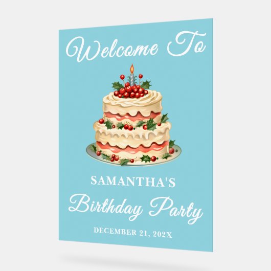 Blauw handgeschreven script Winter Verjaardag Welk Acryl Bord (Hoek)