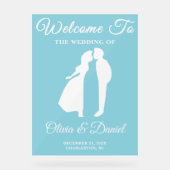 Blauw handgeschreven script Winter Wedding Welkom Acryl Bord (Voorkant)
