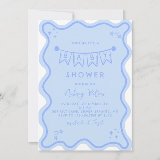 blauw handgetekend doodle-Baby shower Kaart (Voorkant)