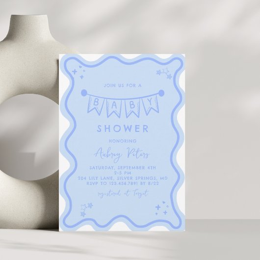 blauw handgetekend doodle-Baby shower Kaart