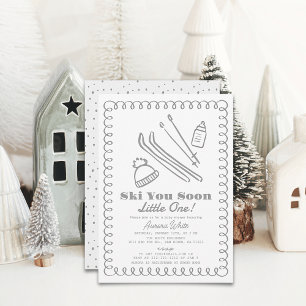 Blauw handgetekend ski grijs Baby shower Kaart