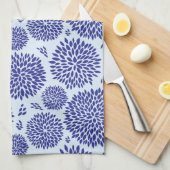 Blauw handgetekende bloemmotief theedoek (Quarter Fold)