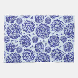 Blauw handgetekende bloemmotief theedoek