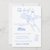 Blauw handgetekende handschrift grillig Baby showe Kaart (Voorkant)