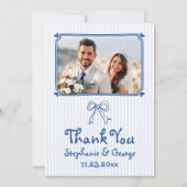 Blauw handgetekende krabbel grillige foto bruiloft bedankkaart (Voorkant)