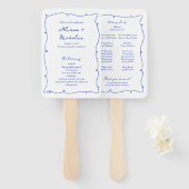 Blauw handschrift & Hand getrokken bruiloft progra Handwaaier (Voorkant en achterkant)