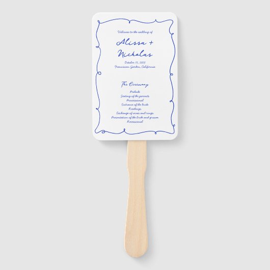 Blauw handschrift & Hand getrokken bruiloft progra Handwaaier (Voorkant)