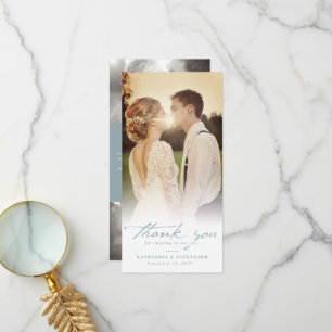 Blauw handschrift script 3 Fotohuwelijk Bedankkaart