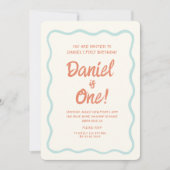 Blauw handschrift Wavy Pastel Baby eerste verjaard Kaart (Voorkant)