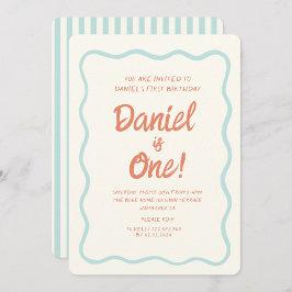 Blauw handschrift Wavy Pastel Baby eerste verjaard Kaart