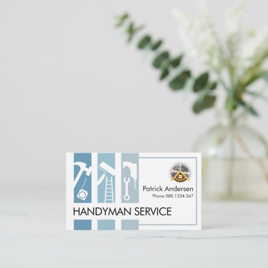 Blauw Handyman Tools Tab Building Visitekaartje (Staand voorkant)