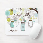 Blauw hangende Mason potten Floral Gepersonaliseer Muismat (Met muis)