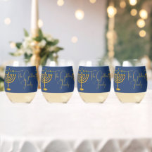 Blauw Hanukka Menora Gepersonaliseerde Drinkset