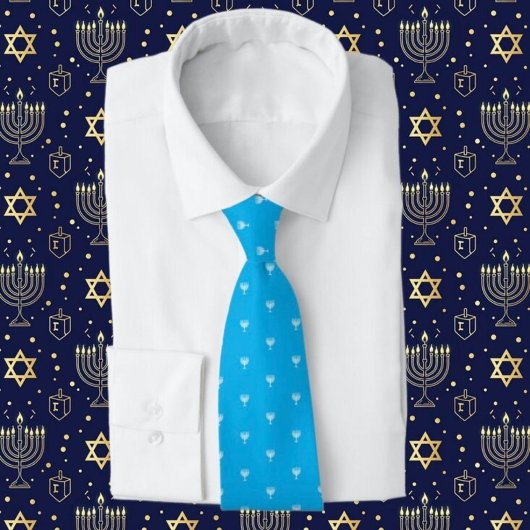 Blauw Hanukkah-menorah halsband Stropdas