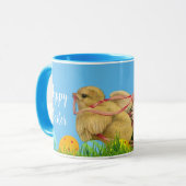 blauw Happy Easter Baby Chicken Combo Mok (Voorkant links)