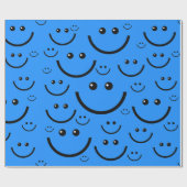Blauw Happy Face Patroon Print Cadeaupapier (Vlak)