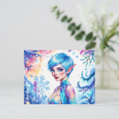 Blauw harige elf magische ijs prinsen sneeuwbos briefkaart (Staand voorkant)
