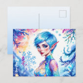 Blauw harige elf magische ijs prinsen sneeuwbos briefkaart (Voorkant / Achterkant)