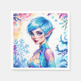 Blauw harige elf magische ijs prinsen sneeuwbos servet