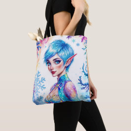 Blauw harige elf magische ijs prinsen sneeuwbos tote bag