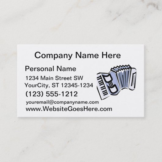 Blauw harmonika grafisch afbeelding ontwerp, muzie visitekaartje (Voorkant)