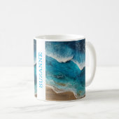 Blauw hars uitzicht golven strand koffiemok (Voorkant rechts)