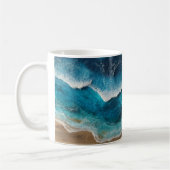Blauw hars uitzicht golven strand koffiemok (Links)