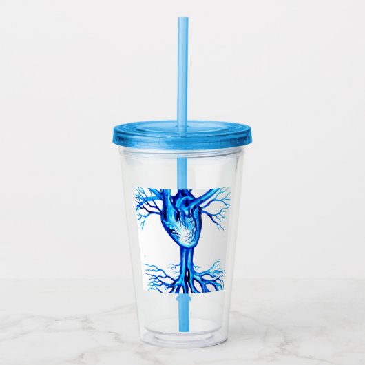 Blauw hart acryl drinkbeker (Voorkant)