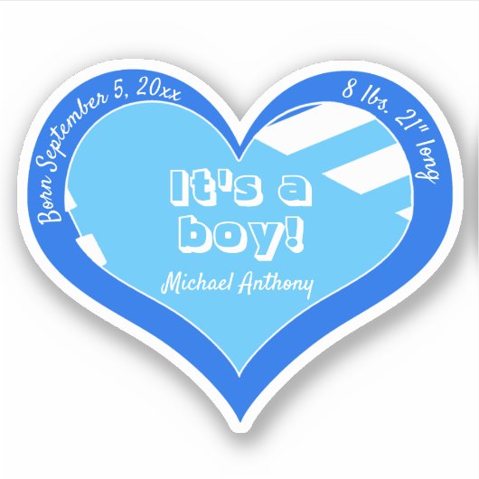 Blauw Hart Baby Aankondiging Sticker (Voorkant)