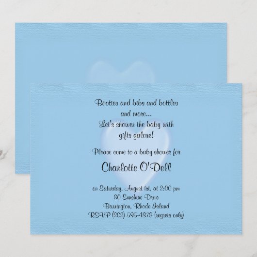 blauw hart; baby shower kaart (Voorkant / Achterkant)