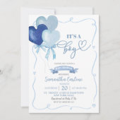 Blauw Hart Ballon Baby Shower Kaart (Voorkant)