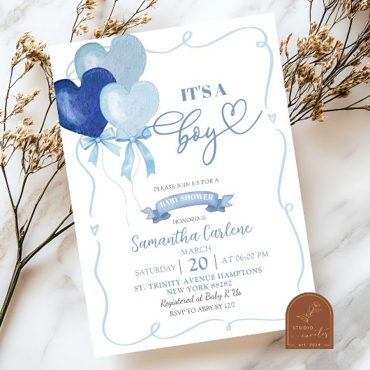 Blauw Hart Ballon Baby Shower Kaart