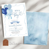 Blauw Hart Ballon Baby Shower Kaart