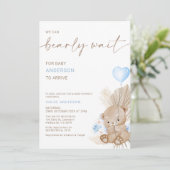 Blauw Hart Ballon Bloemen Barly Wachten Baby showe Kaart (Staand voorkant)