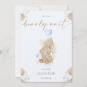 Blauw Hart Ballon Bloemen Barly Wachten Baby showe Kaart (Achterkant)