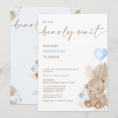 Blauw Hart Ballon Bloemen Barly Wachten Baby showe Kaart (Voorkant / Achterkant)