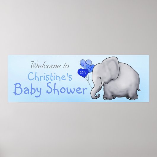 Blauw hart ballonnen Baby shower Poster (Voorkant)