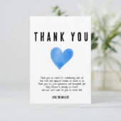 Blauw hart bedankkaart (Staand voorkant)