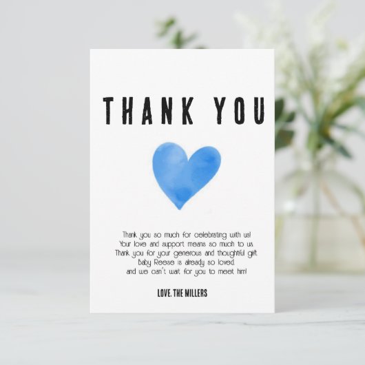 Blauw hart bedankkaart (Staand voorkant)
