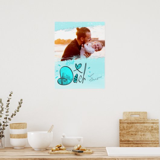 Blauw hart Beste vader ooit Lijst Abstracte Foto Poster (Keuken)