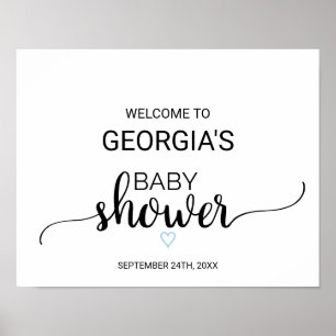 Blauw hart   Black Calligraphy Baby shower Welcome Poster
