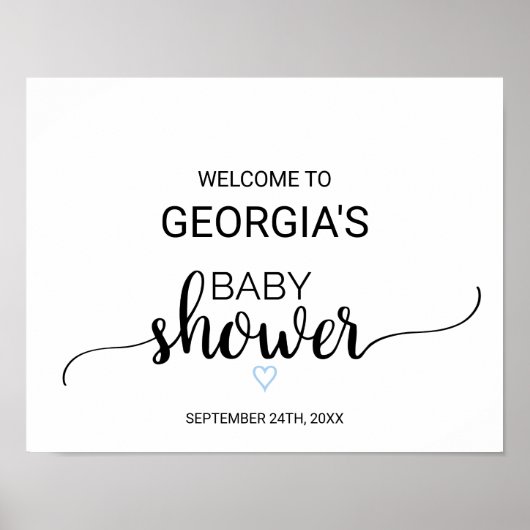 Blauw hart | Black Calligraphy Baby shower Welcome Poster (Voorkant)