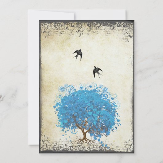 Blauw hart Bladeren vogelperkament Kaart (Achterkant)