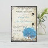 Blauw hart Bladeren  vogelperkament Kaart (Staand voorkant)