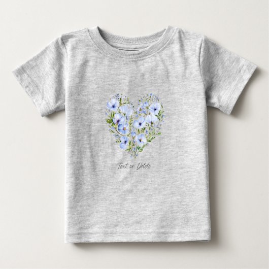 Blauw Hart Bloemen Baby T-Shirt (Voorkant)